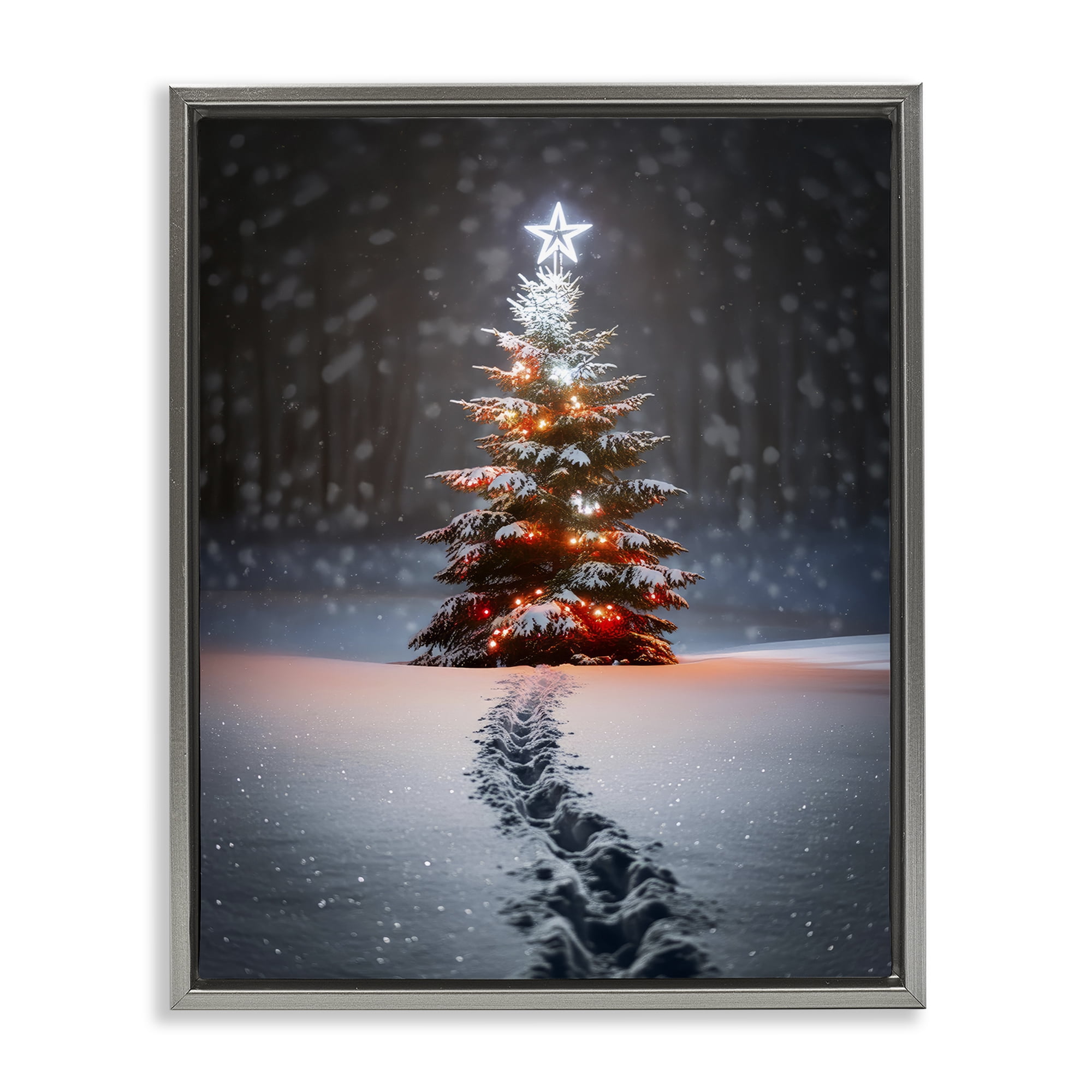 Stupell Industries Magic Moments Holiday Tree Holiday Photography Gray Floater Framed Canvas Art Prints Wall Art, 17 x 21