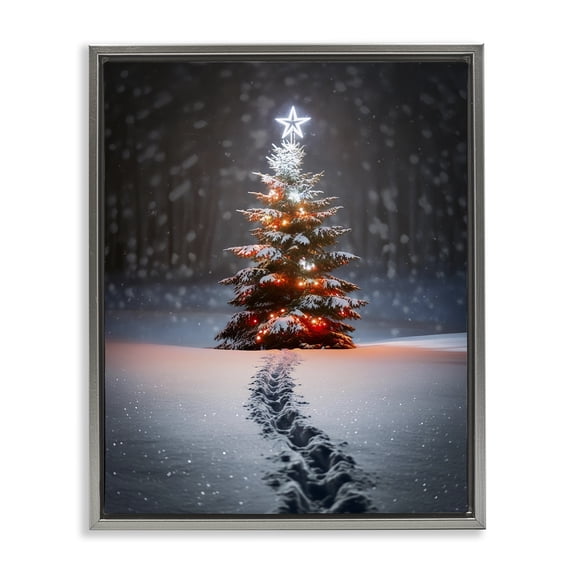 Stupell Industries Farmhouse Magic Moments Holiday Tree Gray Floating Frame Canvas Art, 25 x 31, by Alina Georgescu