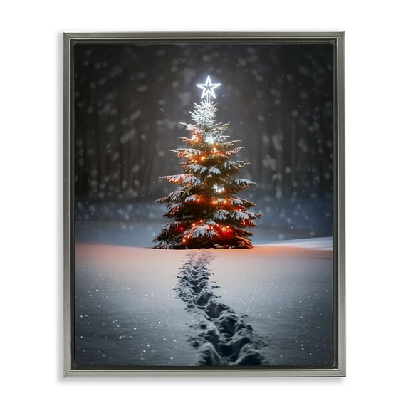 Stupell Industries Magic Moments Holiday Tree Holiday Photography Gray Floater Framed Canvas Art Prints Wall Art, 25 x 31