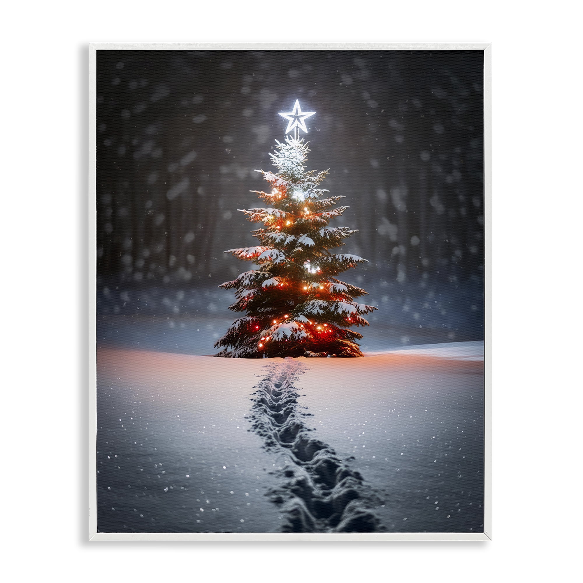 Stupell Industries Magic Moments Holiday Tree Holiday Photography White Framed Art Prints Wall Art, 11 x 14