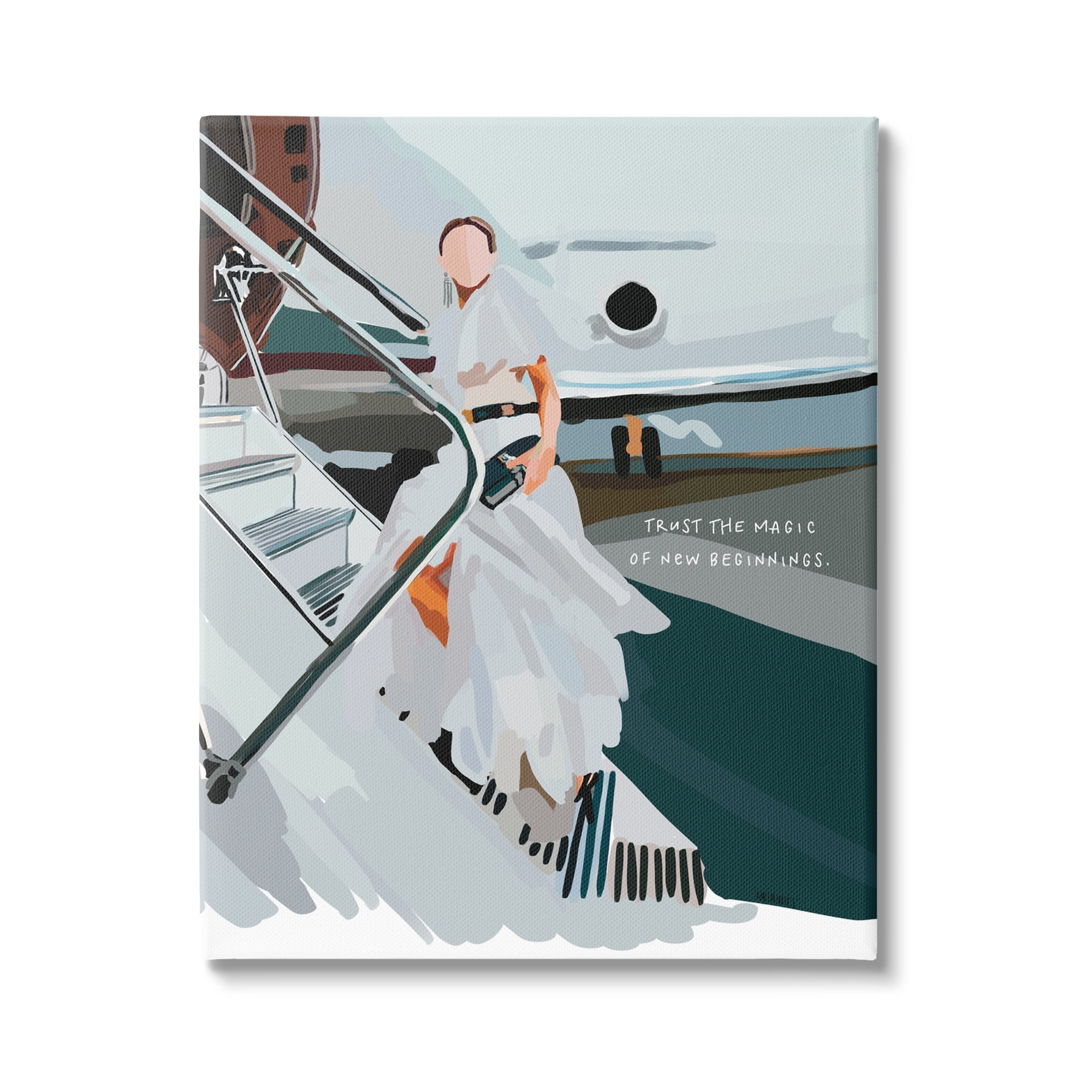 Stupell Industries Magic of New Beginnings Uplifting Woman Boarding Airplane Graphic Art Gallery Wrapped Canvas Print Wall Art, Design by Amelia Noyes