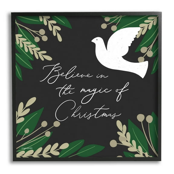 Stupell Industries Magic Of Christmas Botanical Dove Graphic Art Black Framed Art Print Wall Art, Design by Kyra Brown