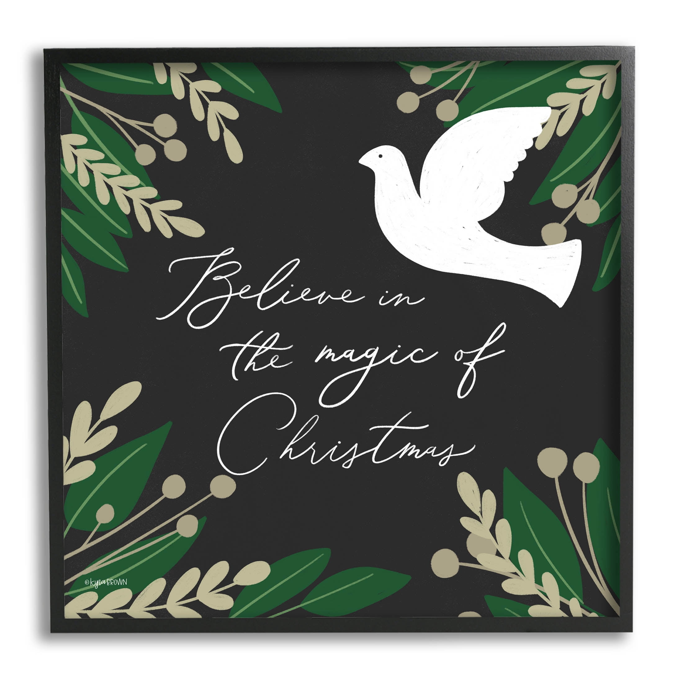 Stupell Industries Magic Of Christmas Botanical Dove Graphic Art Black Framed Art Print Wall Art, Design by Kyra Brown