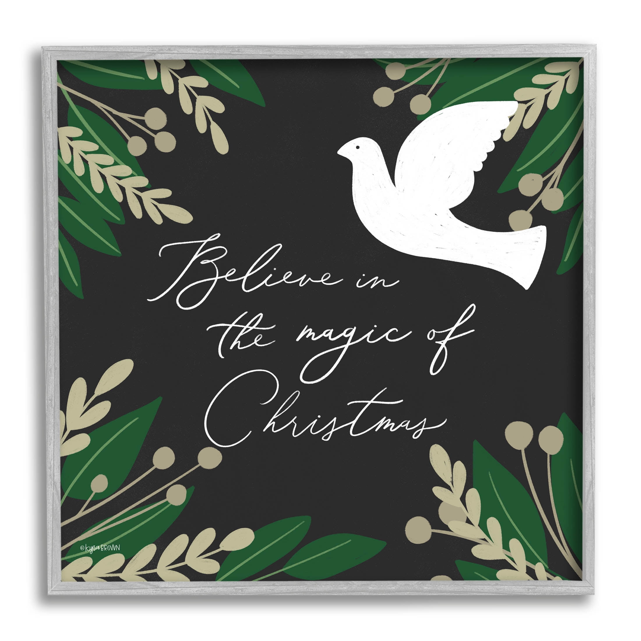 Stupell Industries Magic Of Christmas Botanical Dove Graphic Art Gray Framed Art Print Wall Art, Design by Kyra Brown
