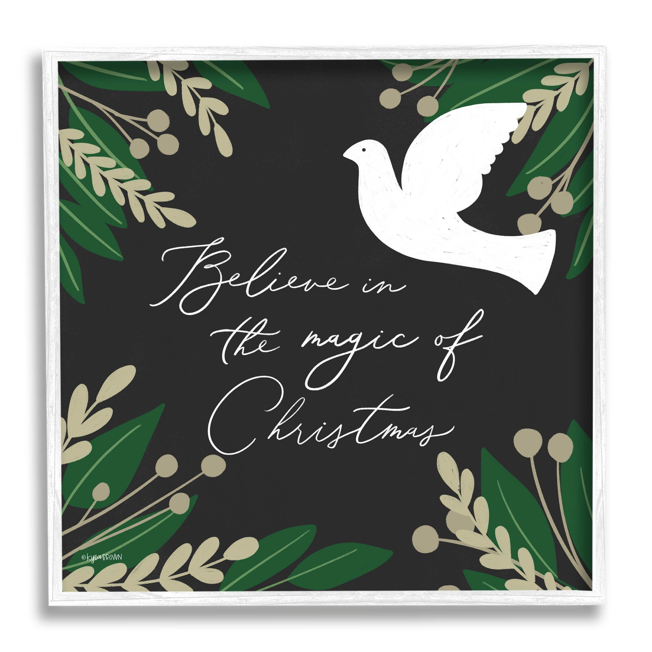 Stupell Industries Magic Of Christmas Botanical Dove Graphic Art White Framed Art Print Wall Art, Design by Kyra Brown