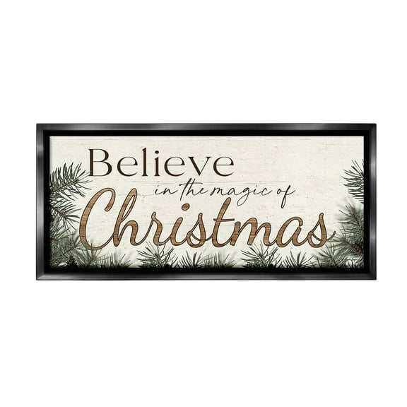 Stupell Industries Magic Of Christmas Phrase Holiday Painting Black Floater Framed Canvas Art Print Wall Art, 25 x 11
