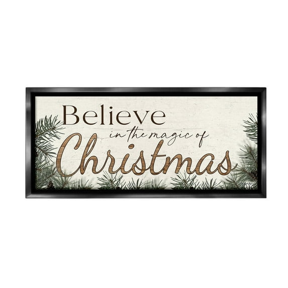 Stupell Industries Magic Of Christmas Phrase Holiday Painting Black Floater Framed Canvas Art Print Wall Art, 31 x 14