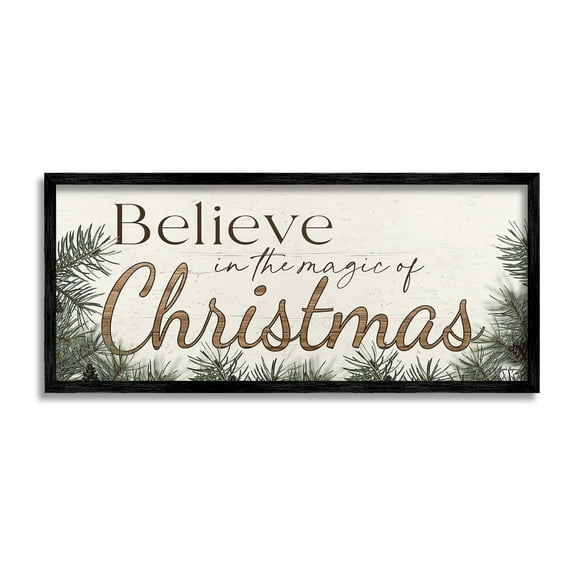 Stupell Industries Magic Of Christmas Phrase Holiday Painting Black Framed Art Print Wall Art, 24 x 10