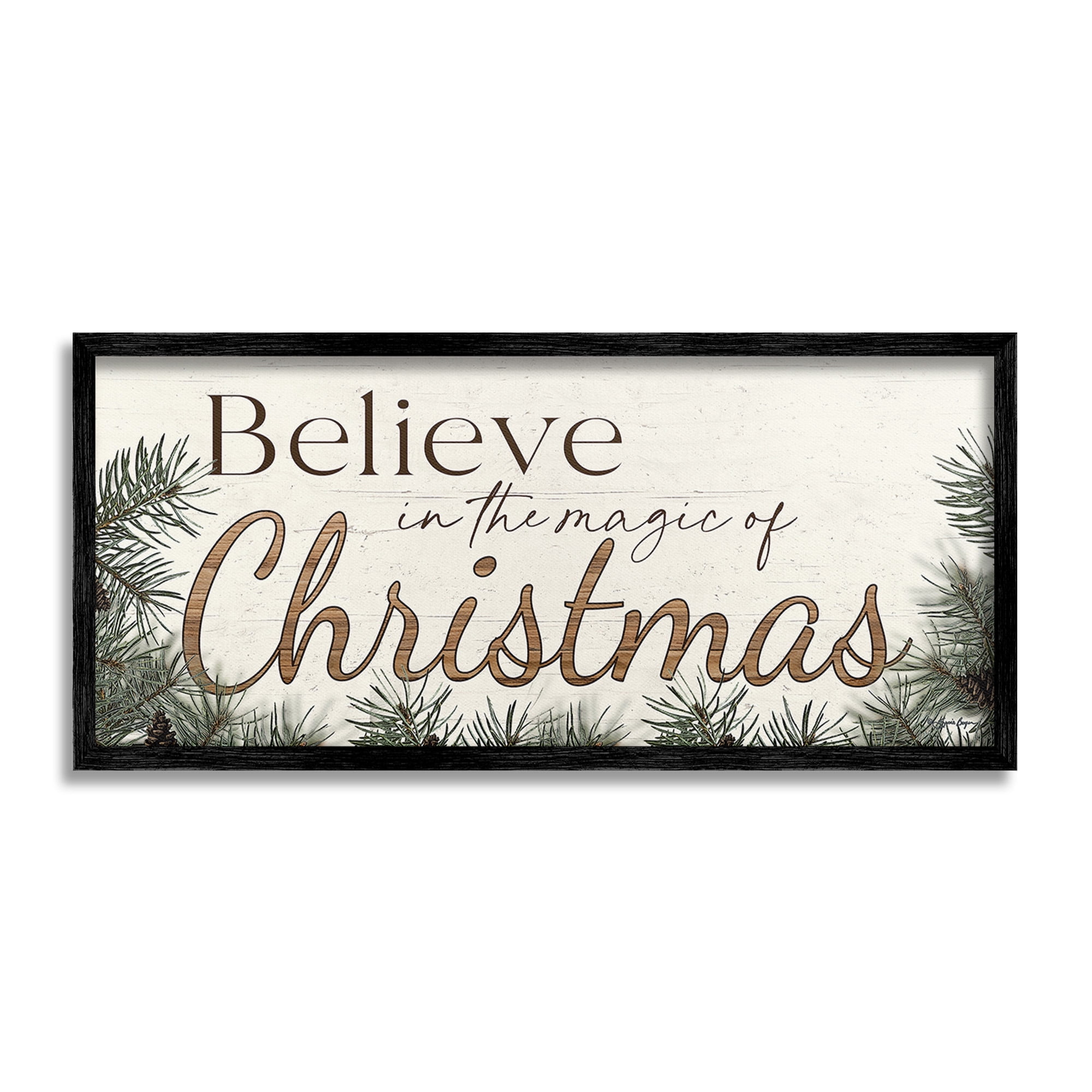 Stupell Industries Magic Of Christmas Phrase Holiday Painting Black Framed Art Print Wall Art, 30 x 13