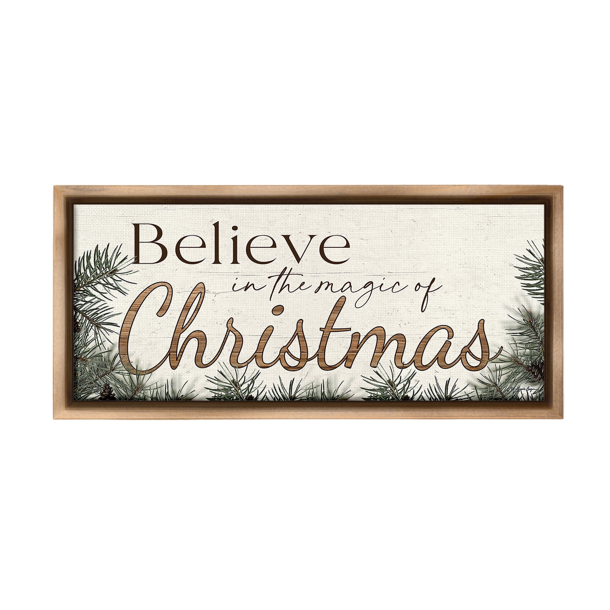 Stupell Industries Magic Of Christmas Phrase Holiday Painting Brown Floater Framed Canvas Art Print Wall Art, 25 x 11