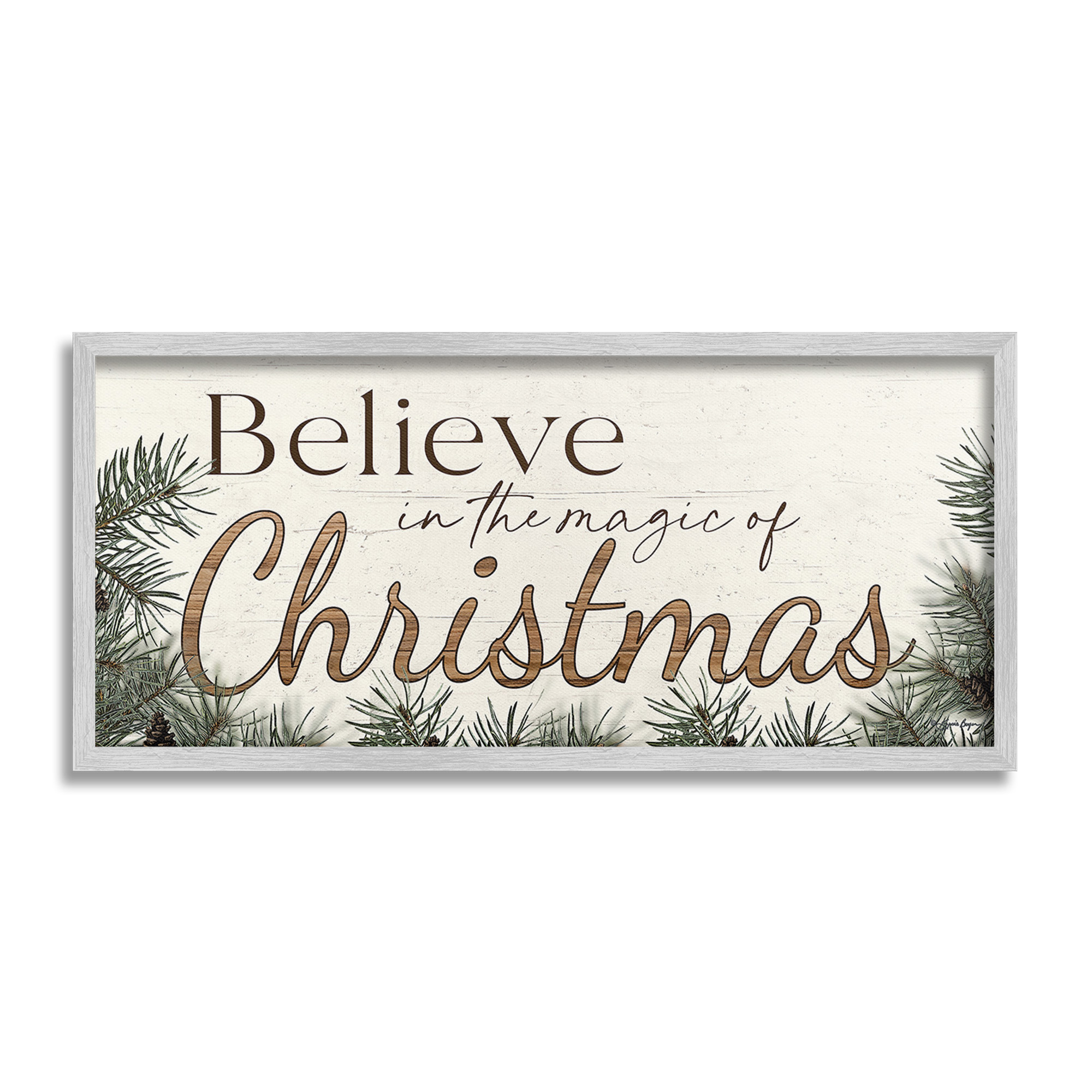 Stupell Industries Magic Of Christmas Phrase Holiday Painting Gray Framed Art Print Wall Art, 30 x 13