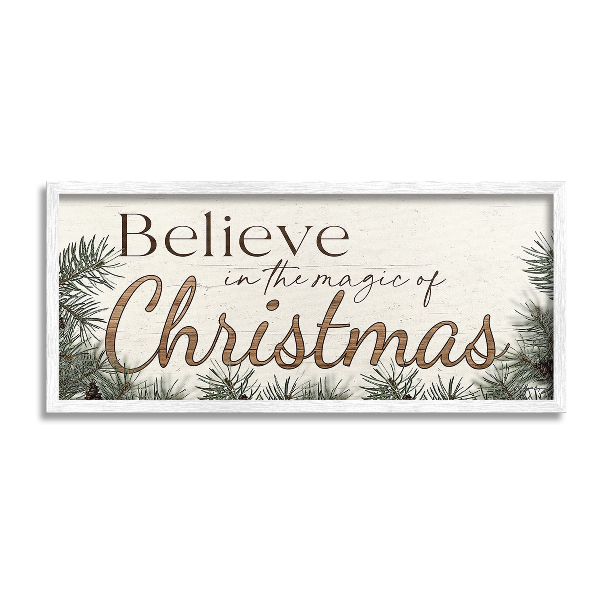 Stupell Industries Magic Of Christmas Phrase Holiday Painting White Framed Art Print Wall Art, 24 x 10