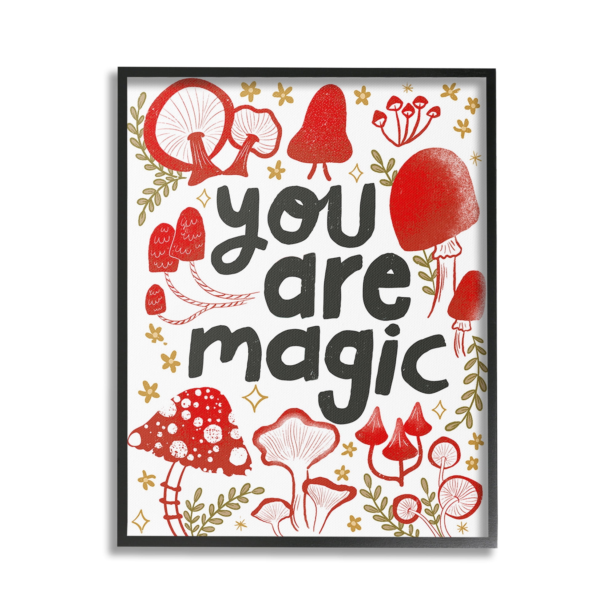 Stupell Industries Magic Phrase with Mushrooms Botanical & Floral Painting Black Framed Art Print Wall Art, 24 x 30