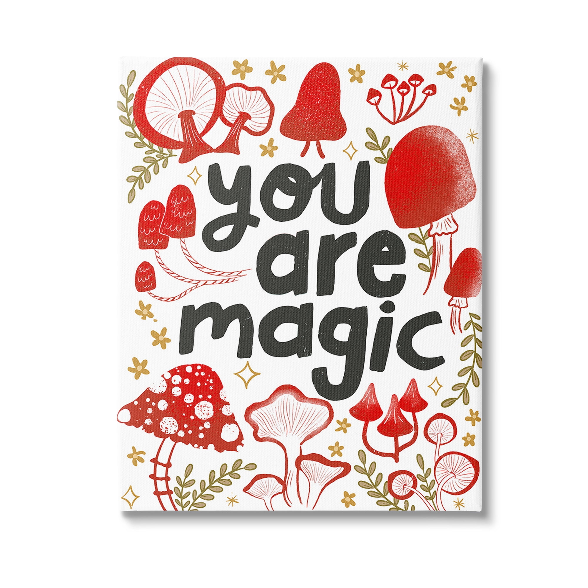 Stupell Industries Magic Phrase with Mushrooms Botanical & Floral Painting Gallery Wrapped Canvas Art Print Wall Art, 24 x 30
