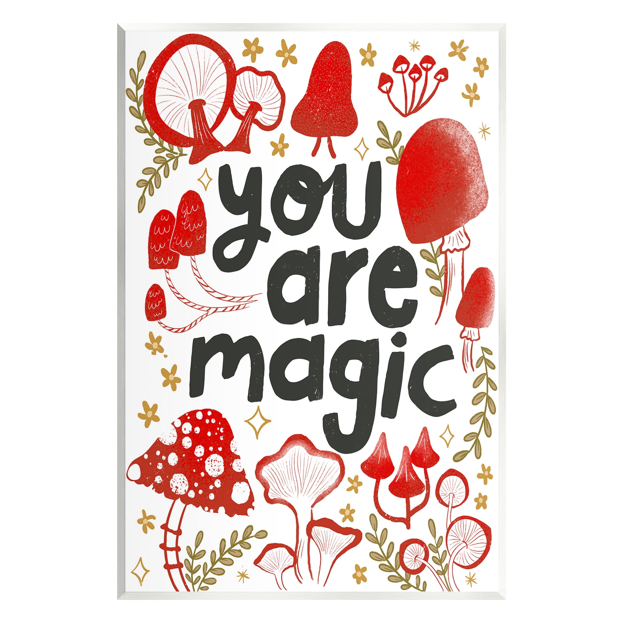 Stupell Industries Magic Phrase with Mushrooms Botanical & Floral Painting Unframed Art Print Wall Art, 13 x 19