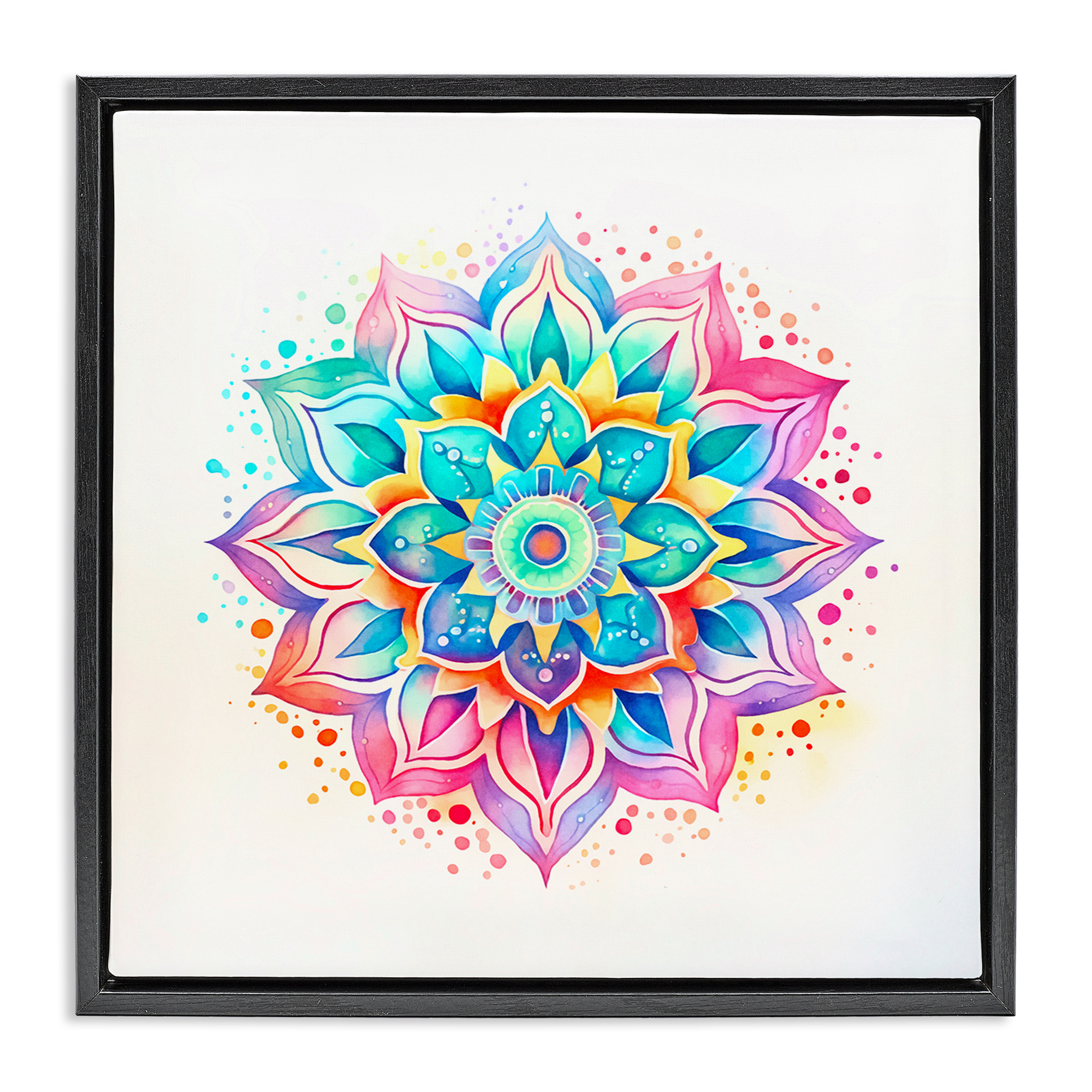 Stupell Industries Magic Rainbow Mandala Abstract Painting Black Floater Framed Canvas Art Print Wall Art, 25 x 25