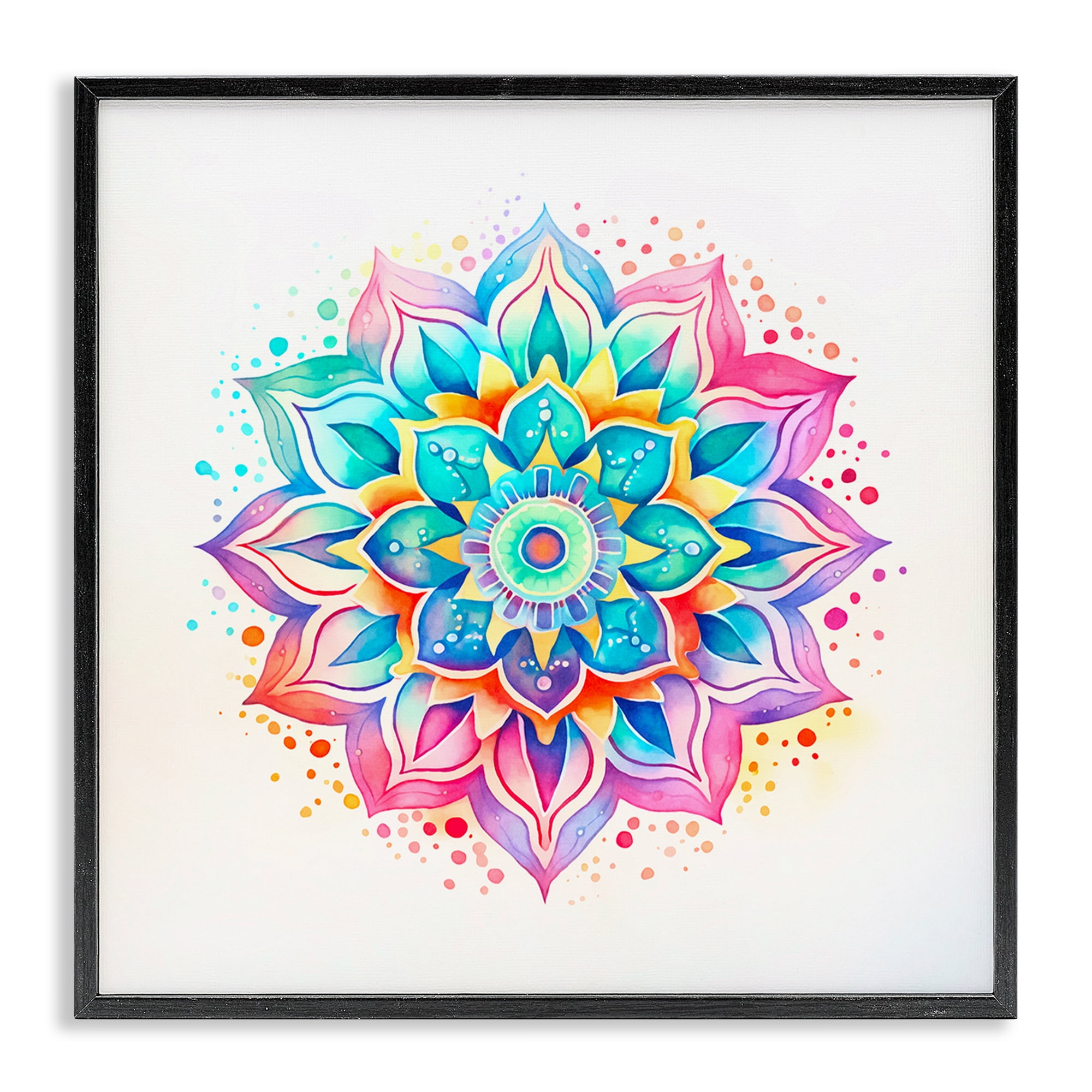 Stupell Industries Magic Rainbow Mandala Abstract Painting Black Framed Art Print Wall Art, 12 x 12