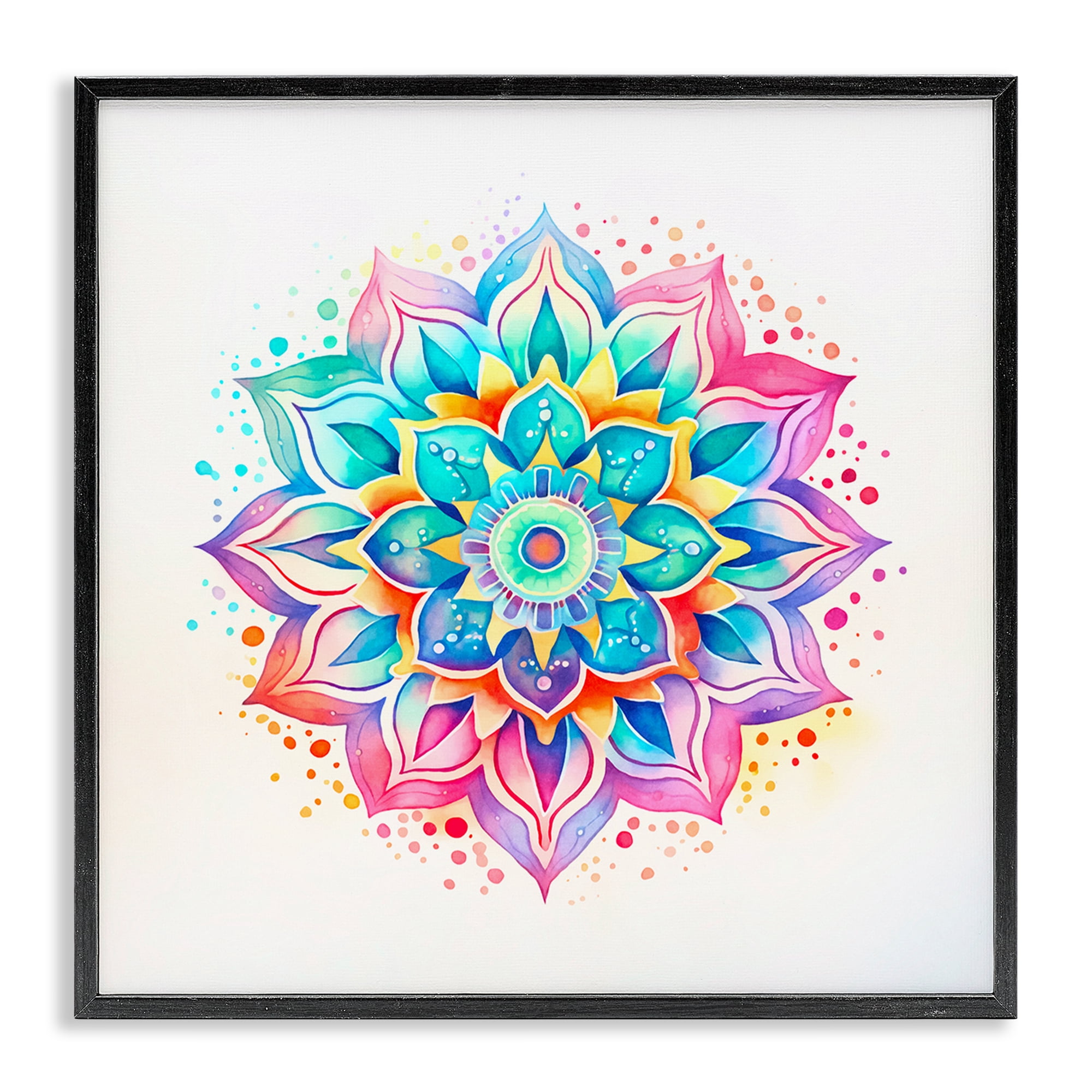 Stupell Industries Magic Rainbow Mandala Abstract Painting Black Framed Art Print Wall Art, 17 x 17