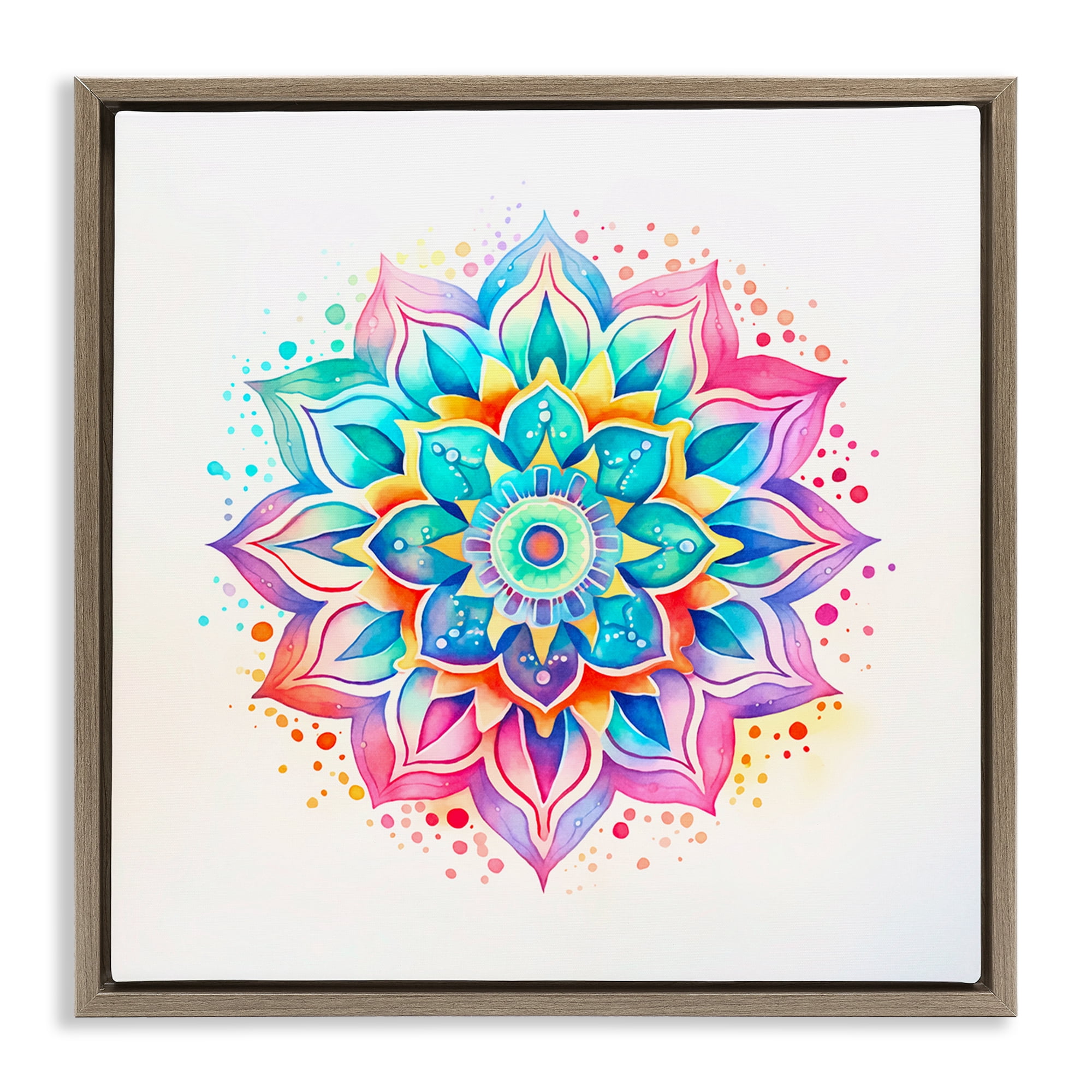 Stupell Industries Magic Rainbow Mandala Abstract Painting Brown Floater Framed Canvas Art Print Wall Art, 25 x 25