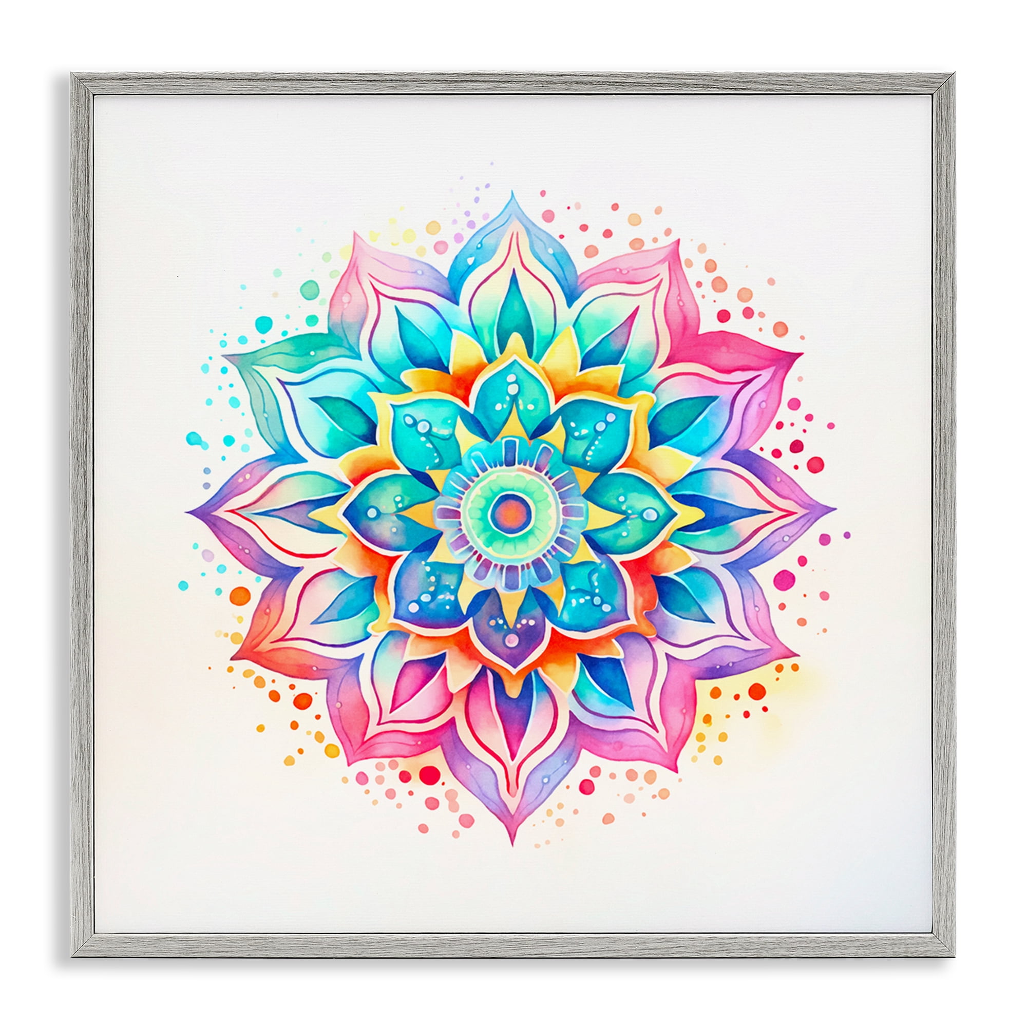 Stupell Industries Magic Rainbow Mandala Abstract Painting Gray Framed Art Print Wall Art, 17 x 17