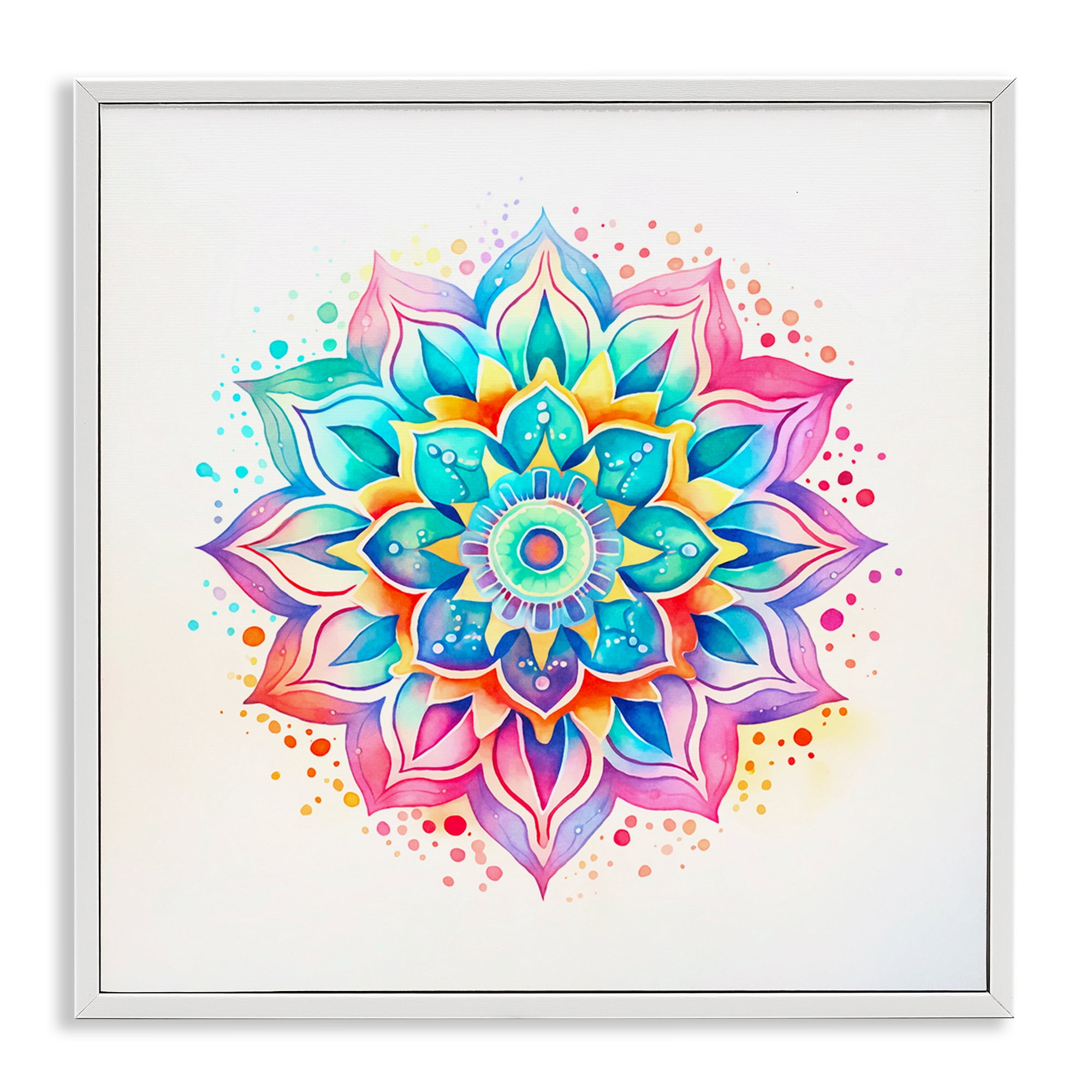 Stupell Industries Magic Rainbow Mandala Abstract Painting White Framed Art Print Wall Art, 17 x 17
