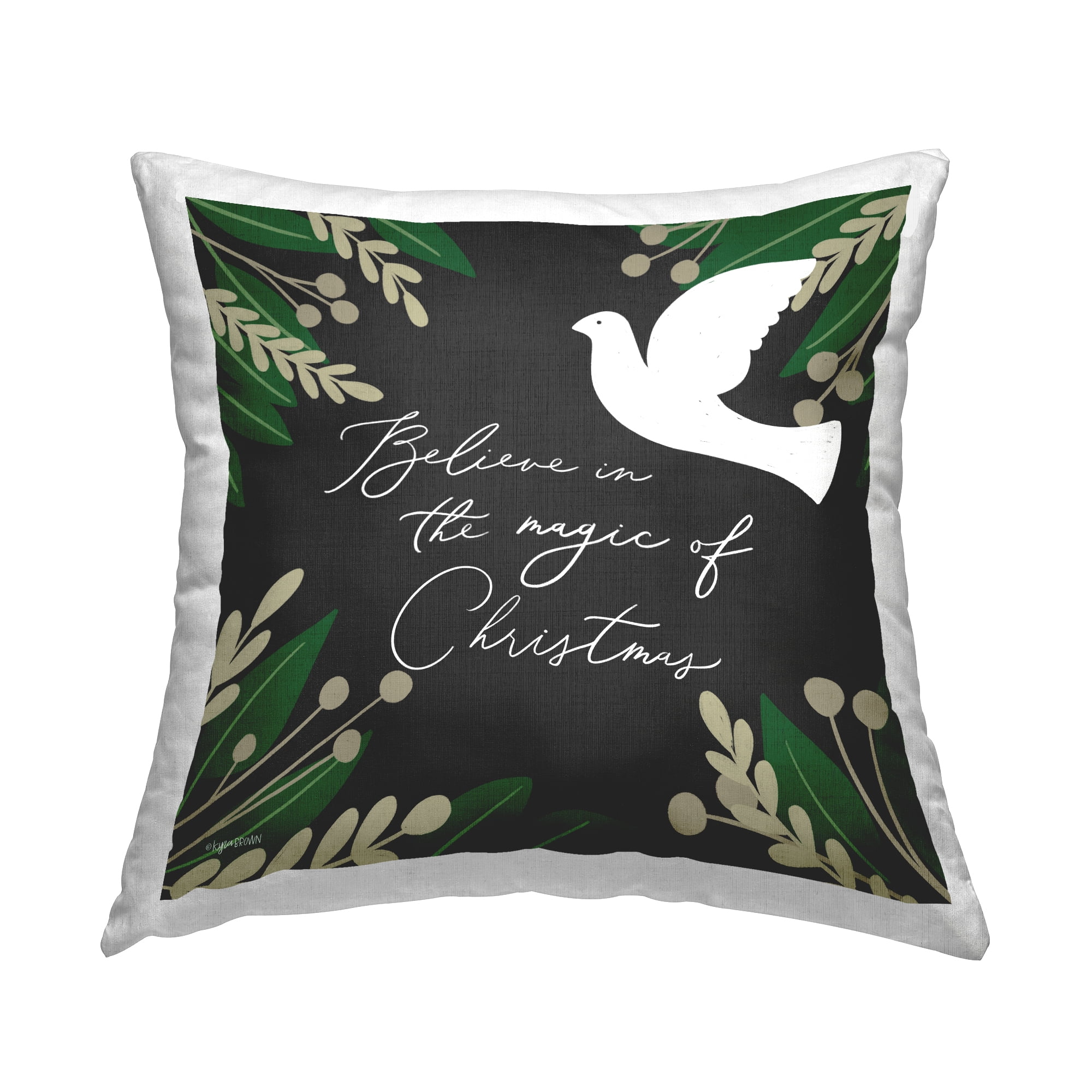 Stupell Industries Magic of Christmas White Dove Holiday Botanicals Design by Kyra Brown Throw Pillow