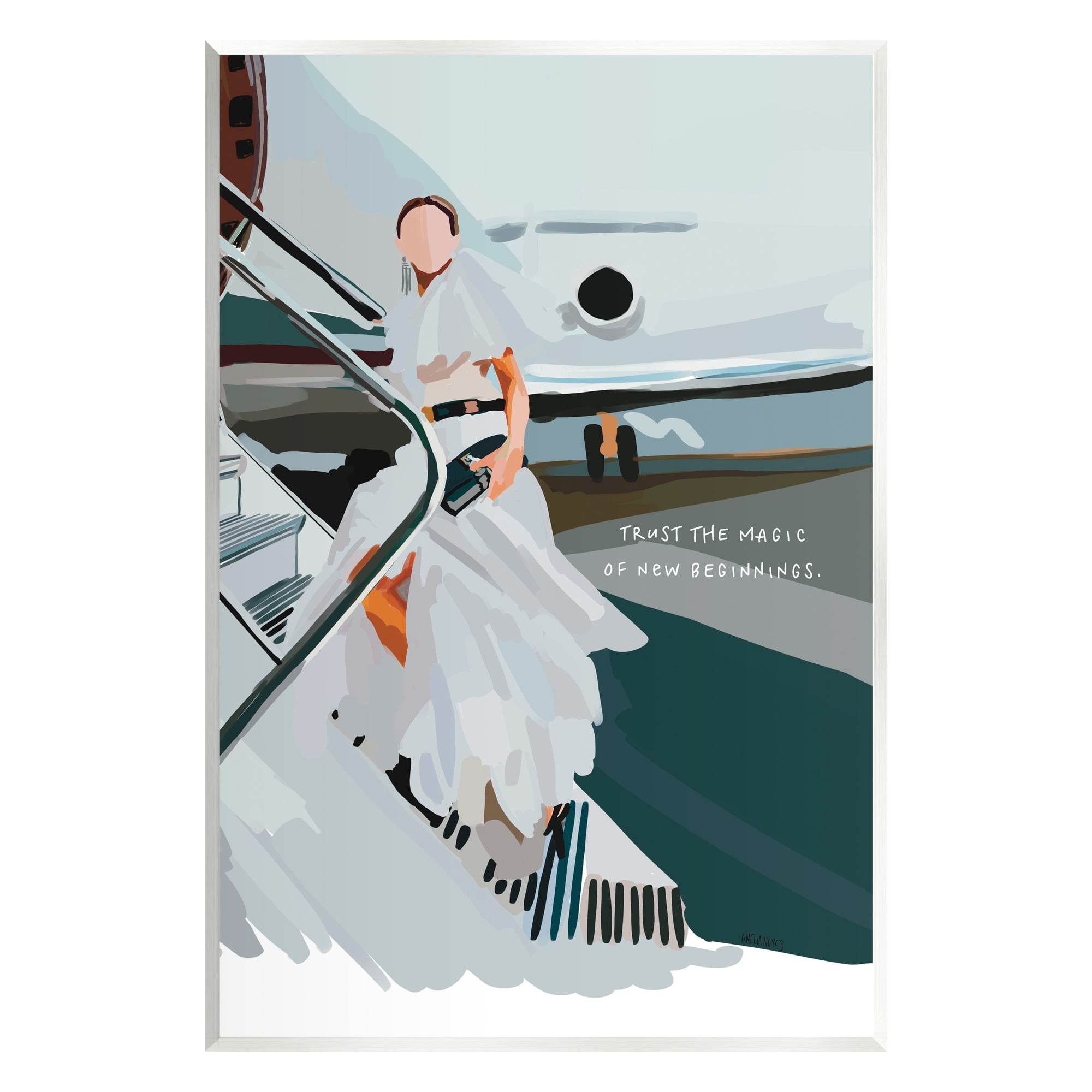 Stupell Industries Magic of New Beginnings Uplifting Woman Boarding Airplane Graphic Art Unframed Art Print Wall Art, Design by Amelia Noyes