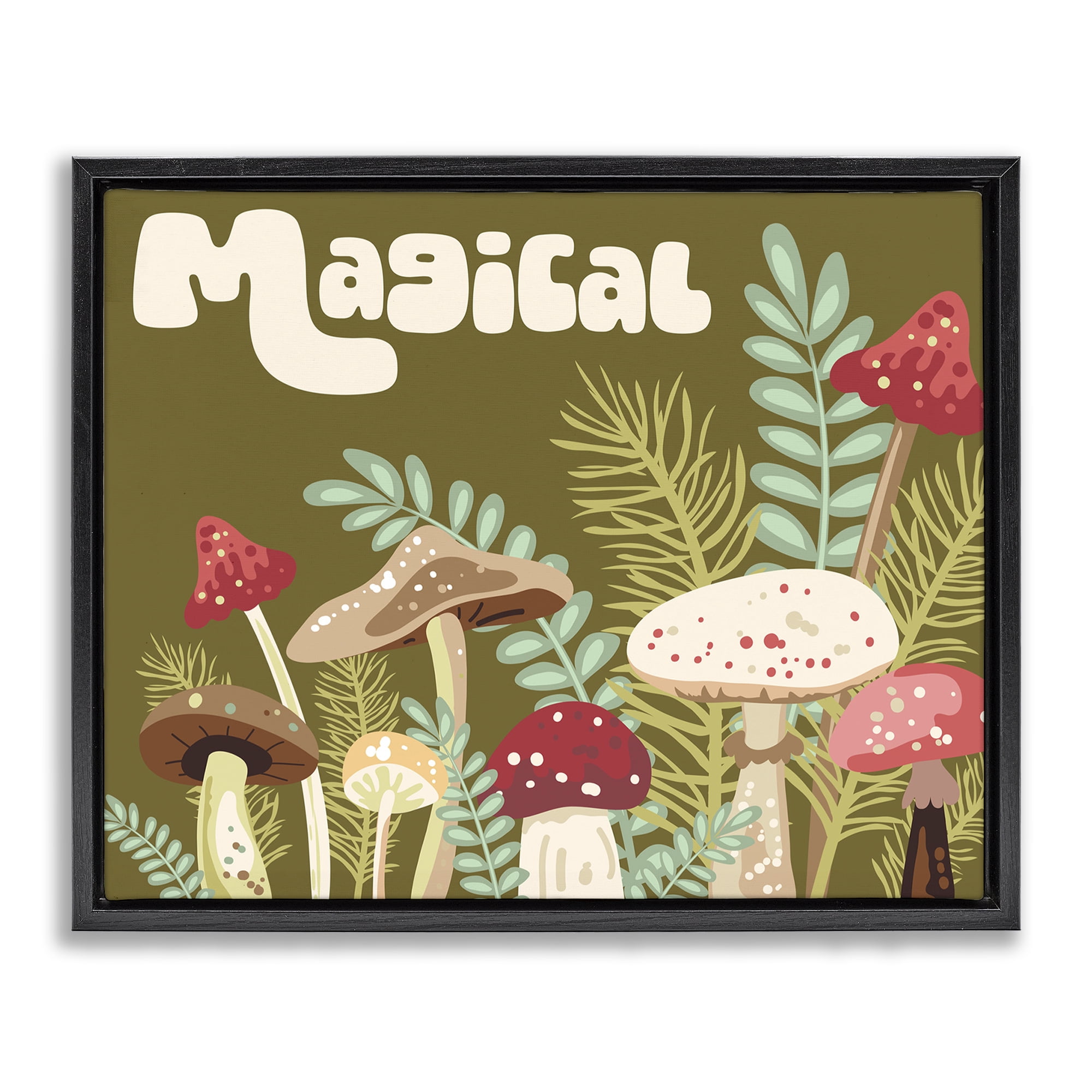Stupell Industries Magical Botanical Mushrooms Botanical & Floral Painting Black Floater Framed Art Print Wall Art, 21 x 17