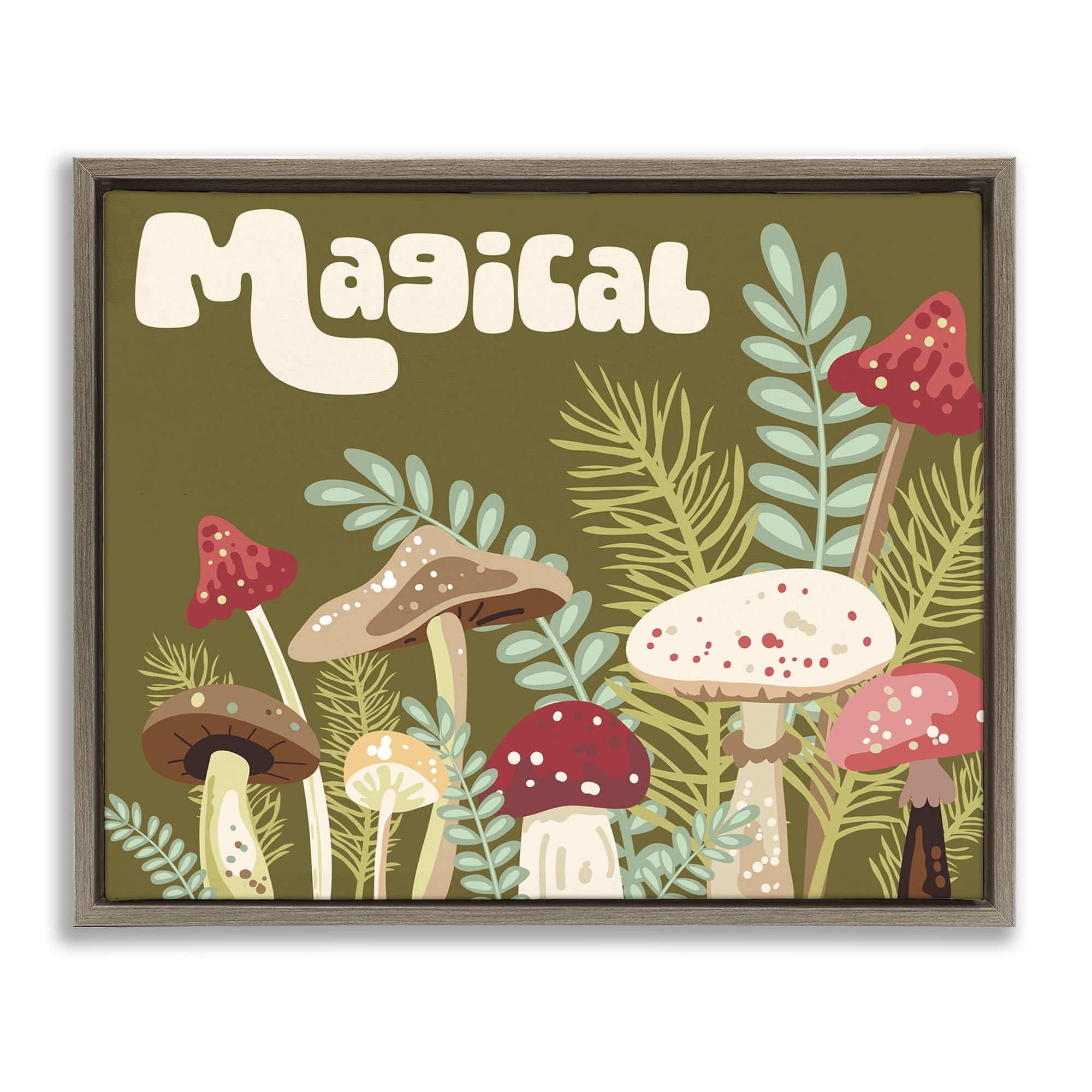 Stupell Industries Magical Botanical Mushrooms Botanical & Floral Painting Brown Floater Framed Art Print Wall Art, 21 x 17