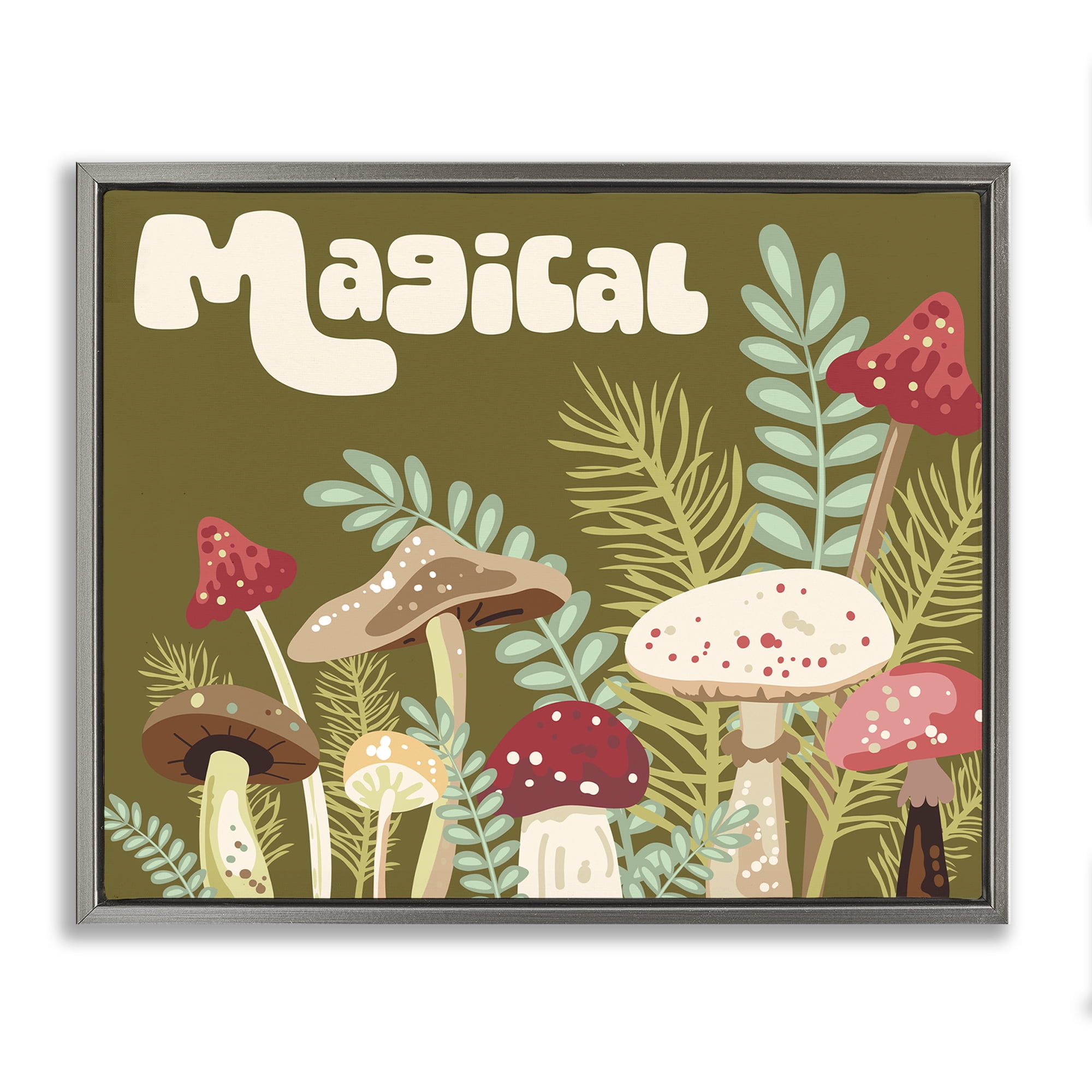 Stupell Industries Magical Botanical Mushrooms Botanical & Floral Painting Gray Floater Framed Art Print Wall Art, 21 x 17