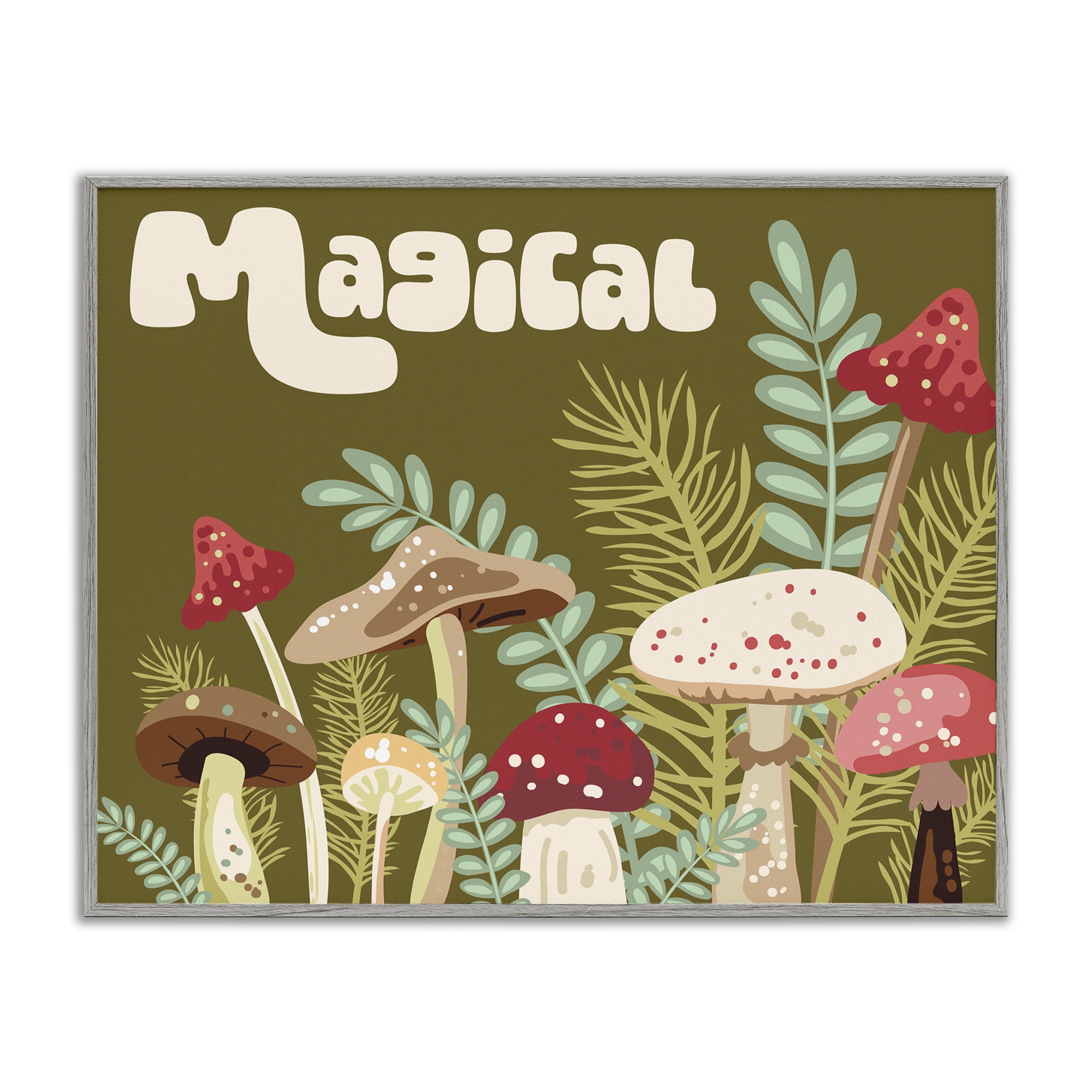 Stupell Industries Magical Botanical Mushrooms Botanical & Floral Painting Gray Framed Art Print Wall Art, 14 x 11
