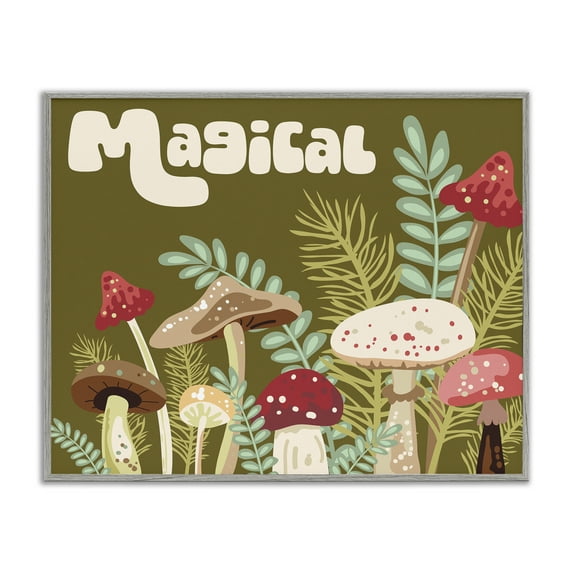 Stupell Industries Magical Botanical Mushrooms Botanical & Floral Painting Gray Framed Art Print Wall Art, 20 x 16
