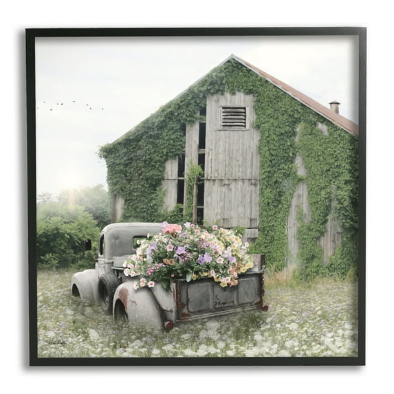 Stupell Industries Magical Farmhouse Barn Green Vine Botanicals Flower Field , 12 x 12, Design by Lori Deiter