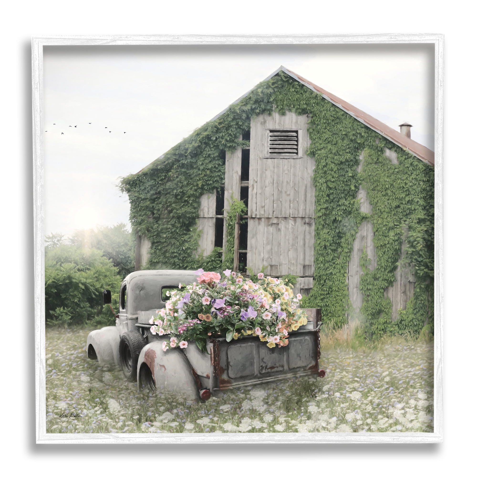 Stupell Industries Magical Farmhouse Barn Green Vine Botanicals Flower Field , 24 x 24, Design by Lori Deiter