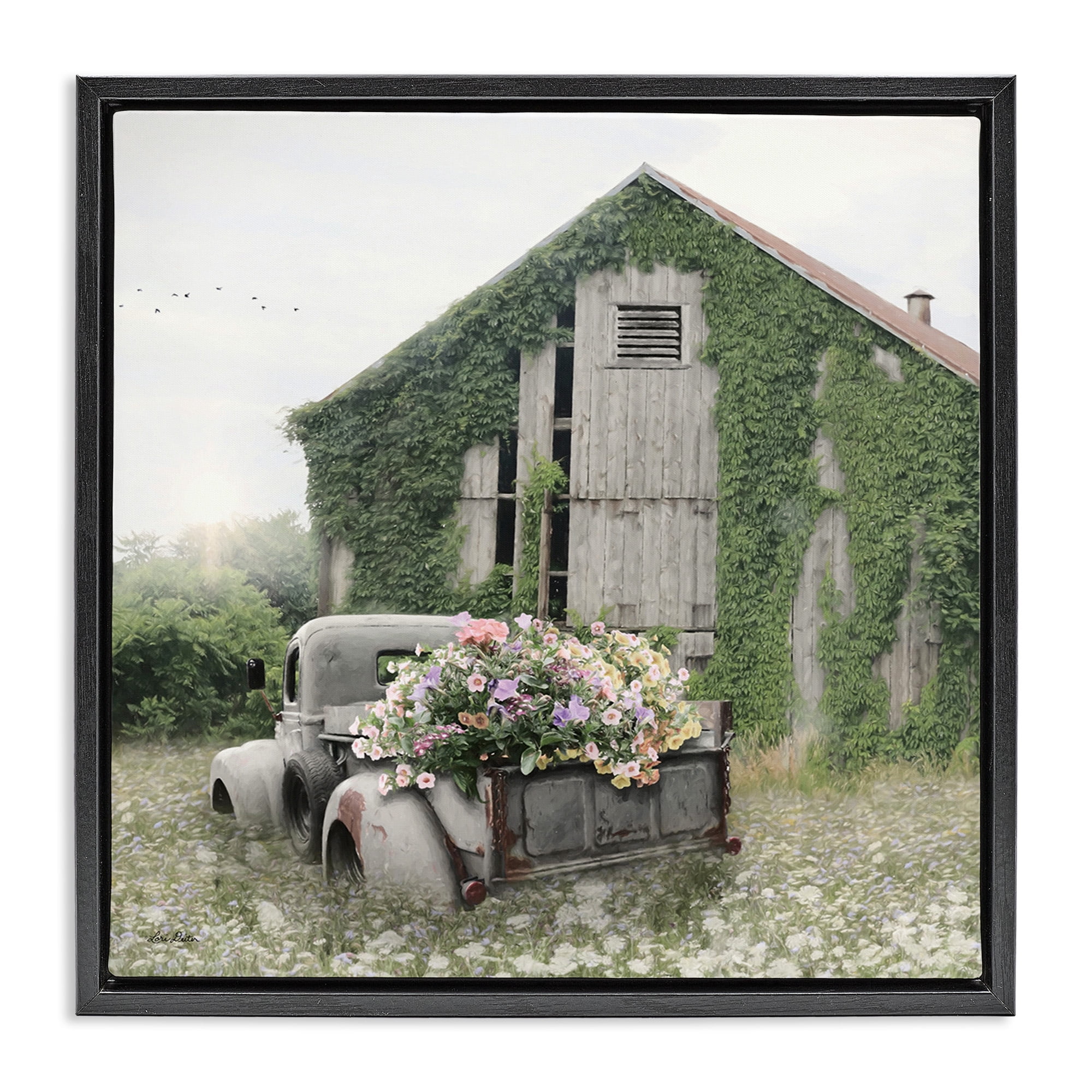 Stupell Industries Magical Farmhouse Barn with Vines Landscape Photography Black Floater Framed Canvas Art Print Wall Art, 25 x 25