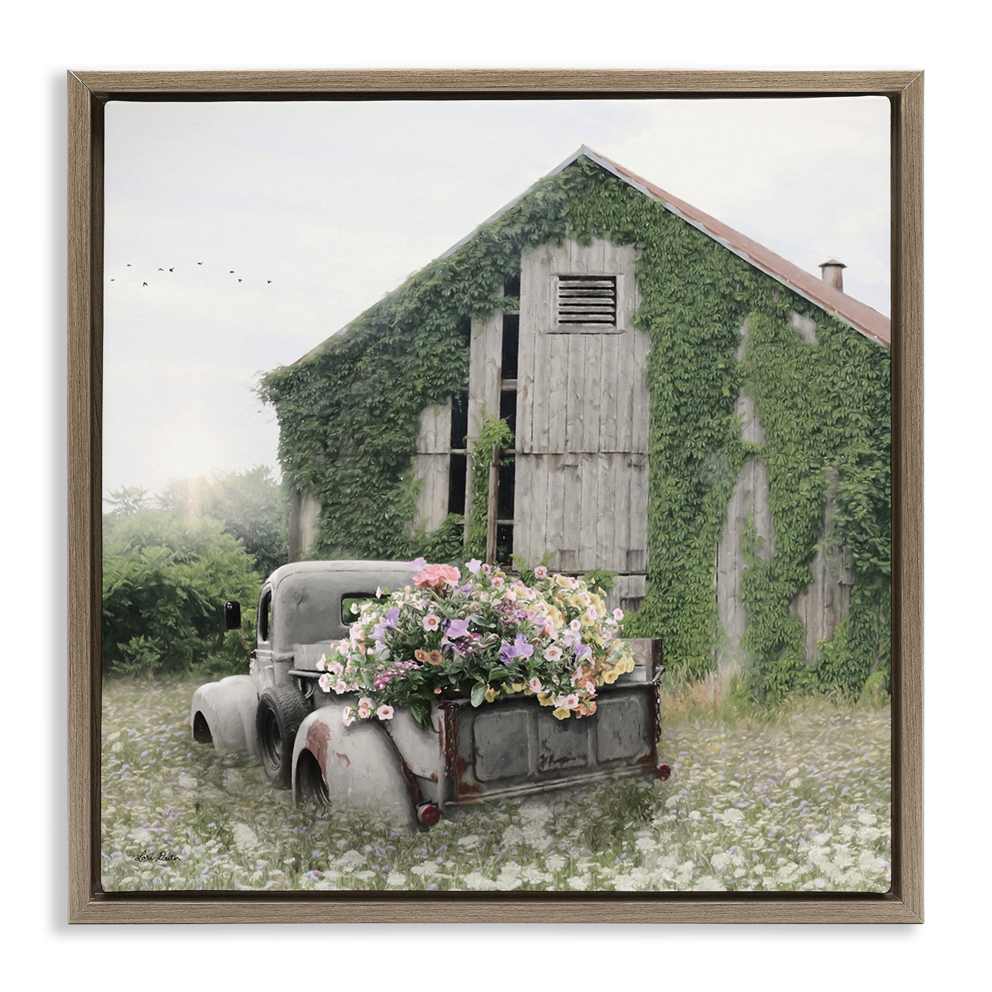 Stupell Industries Magical Farmhouse Barn with Vines Landscape Photography Brown Floater Framed Canvas Art Print Wall Art, 25 x 25