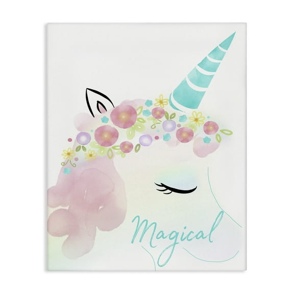 Stupell Industries Magical Floral Unicorn Fairy Tales & Fantasy Painting Gallery Wrapped Canvas Art Print Wall Art, 16 x 20