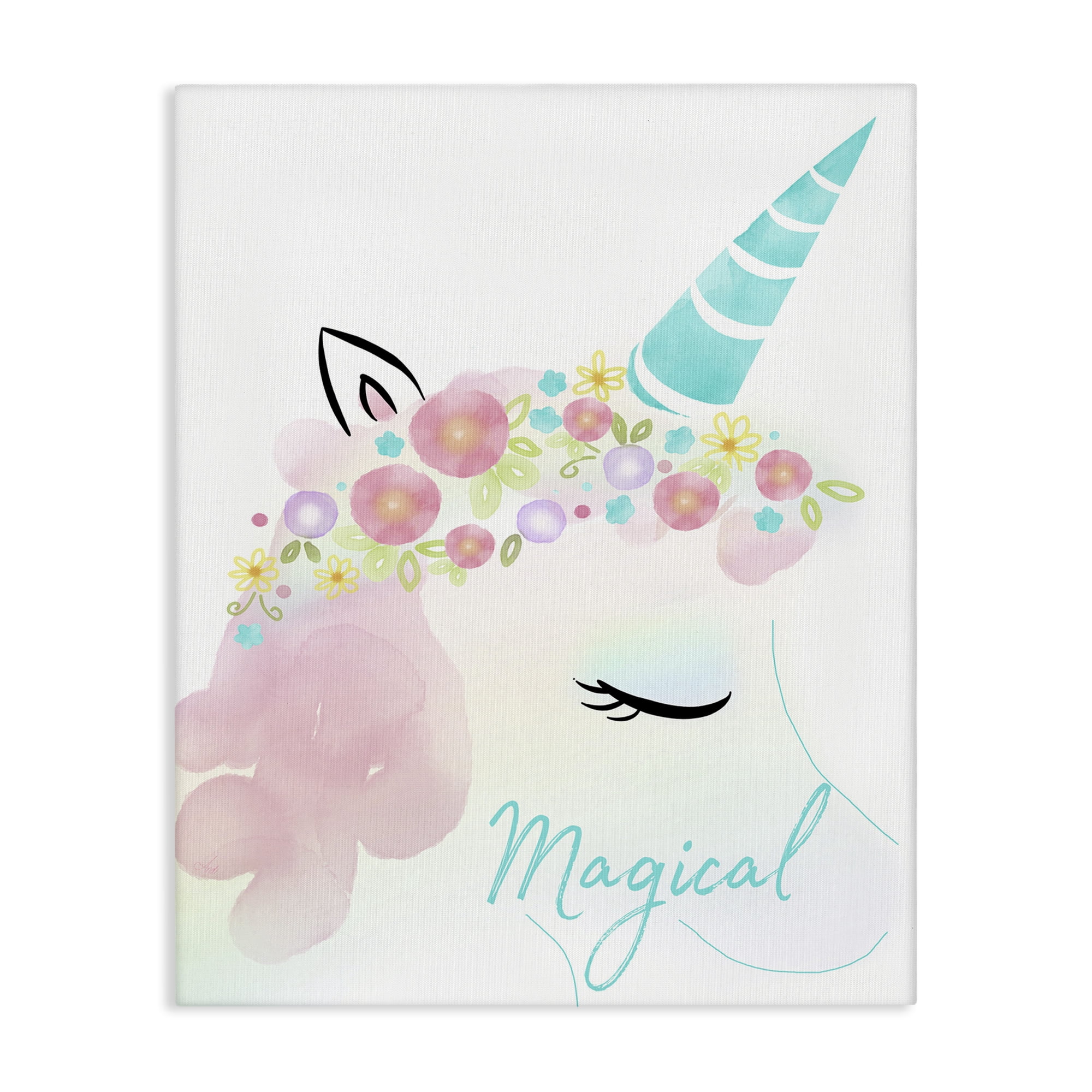 Stupell Industries Magical Floral Unicorn Fairy Tales & Fantasy Painting Gallery Wrapped Canvas Art Print Wall Art, 36 x 48