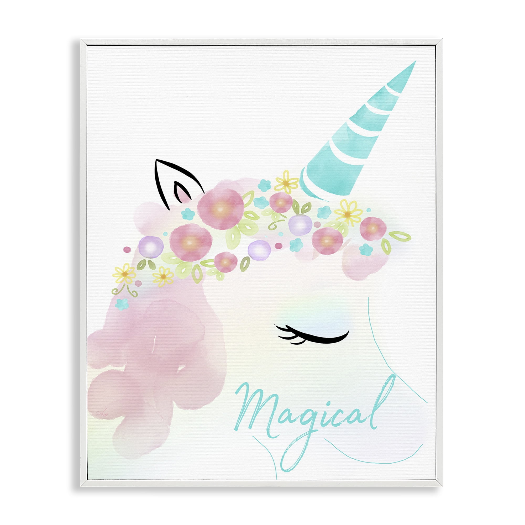 Stupell Industries Magical Floral Unicorn Fairy Tales & Fantasy Painting White Framed Art Print Wall Art, 16 x 20