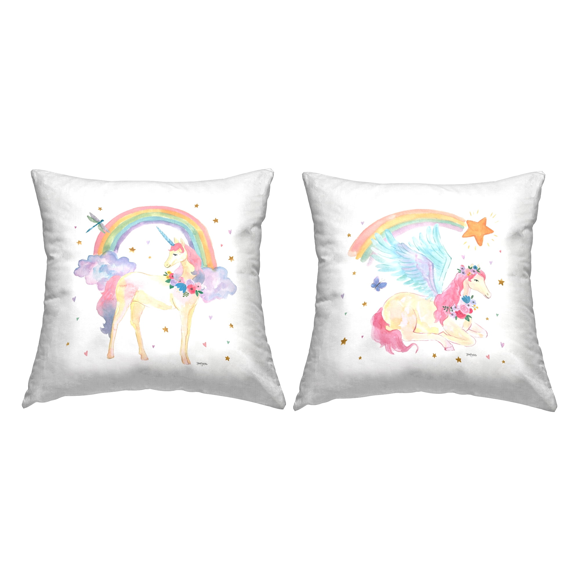 Stupell Industries Magical Friends & Rainbows Square Decorative Printed Throw Pillow, 18 x 18, Set of 2