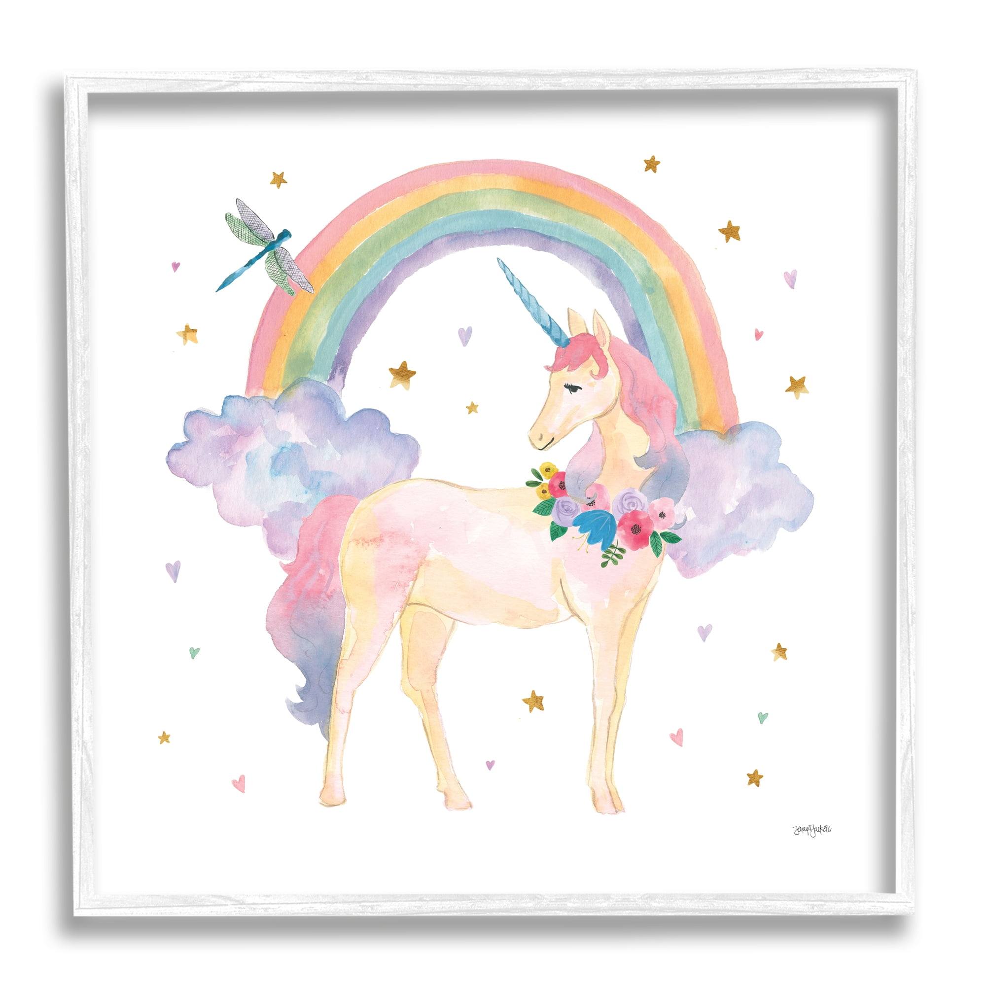 Stupell Industries Magical Friends Unicorn Fairy Tales & Fantasy Painting White Framed Art Print Wall Art, 24 x 24