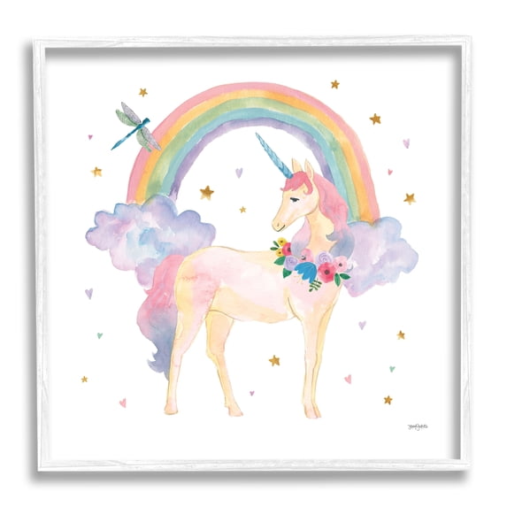 Stupell Industries Magical Friends Unicorn Fairy Tales & Fantasy Painting White Framed Art Print Wall Art, 24 x 24