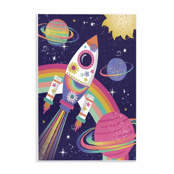 Stupell Industries Bohemian Magical Space Rocket Playful Rainbow Solar System Wall Plaque Art, 13 x 19, by Lisa Perry Whitebutton