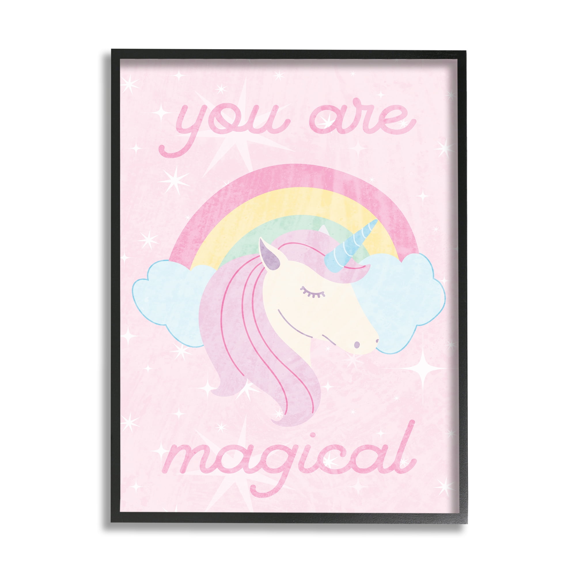 Stupell Industries Magical Sparkle Unicorn Fairy Tales & Fantasy Painting Black Framed Art Print Wall Art, 16 x 20