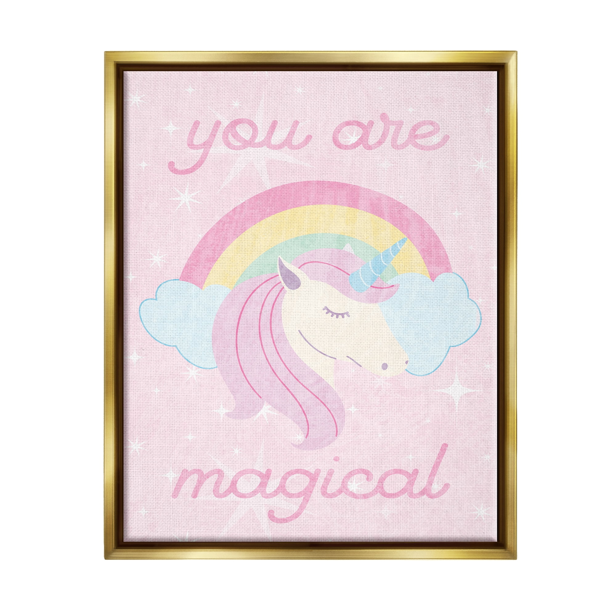 Stupell Industries Magical Sparkle Unicorn Fairy Tales & Fantasy Painting Gold Floater Framed Canvas Art Print Wall Art, 25 x 31