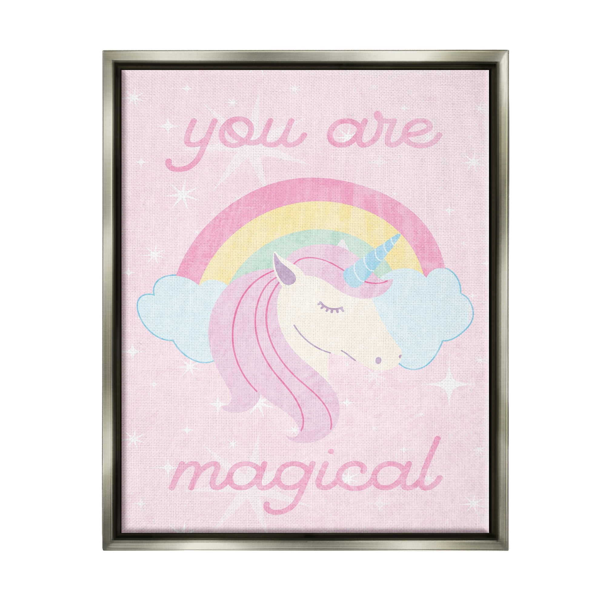 Stupell Industries Magical Sparkle Unicorn Fairy Tales & Fantasy Painting Gray Floater Framed Canvas Art Print Wall Art, 17 x 21