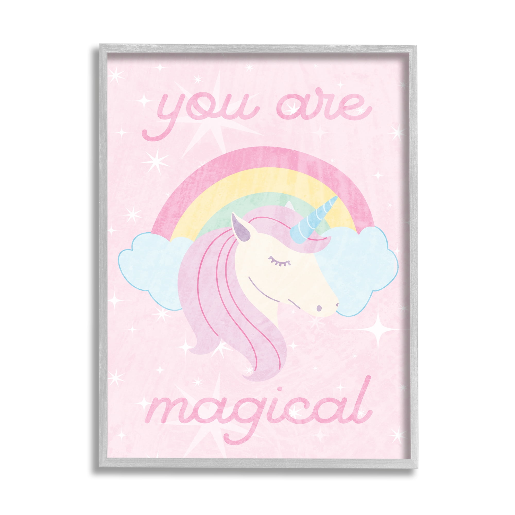 Stupell Industries Magical Sparkle Unicorn Fairy Tales & Fantasy Painting Gray Framed Art Print Wall Art, 11 x 14