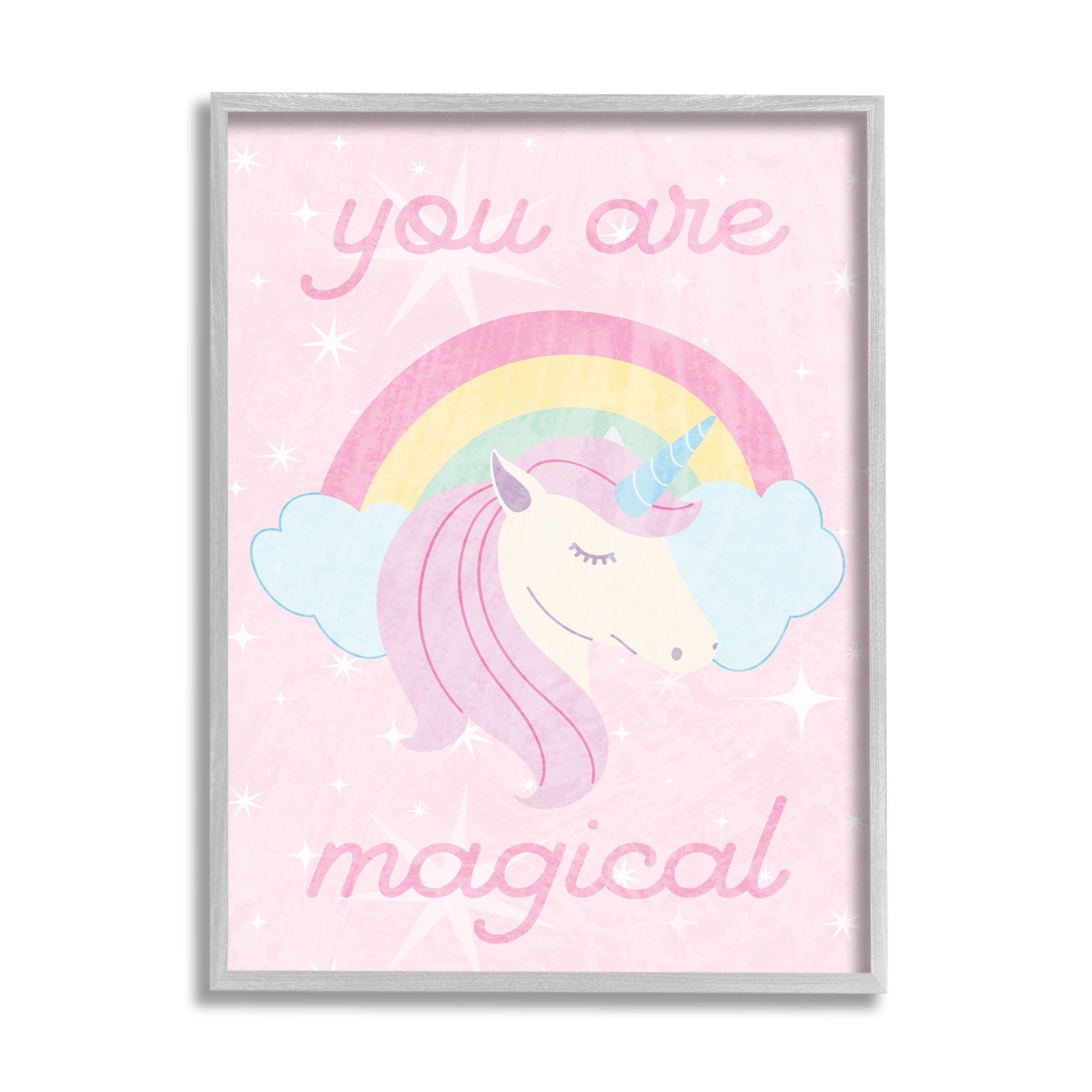 Stupell Industries Magical Sparkle Unicorn Fairy Tales & Fantasy Painting Gray Framed Art Print Wall Art, 16 x 20