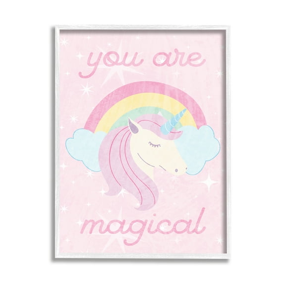 Stupell Industries Magical Sparkle Unicorn Fairy Tales & Fantasy Painting White Framed Art Print Wall Art, 11 x 14