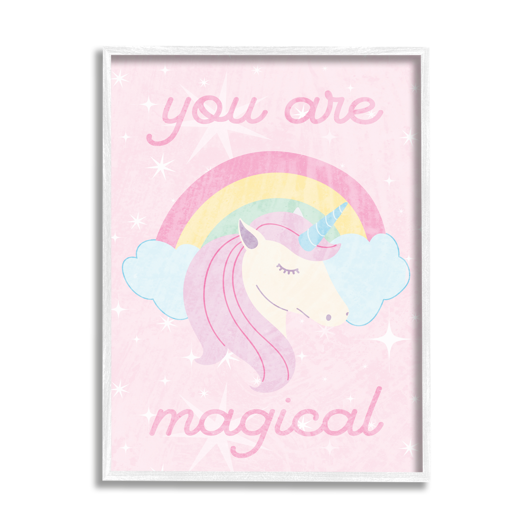 Stupell Industries Magical Sparkle Unicorn Fairy Tales & Fantasy Painting White Framed Art Print Wall Art, 16 x 20